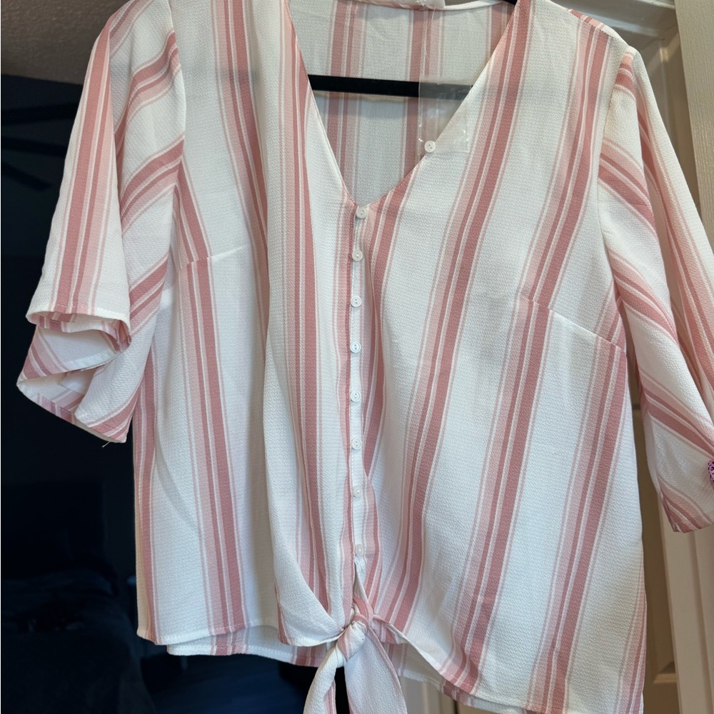Lush Pink and White Striped Blouse